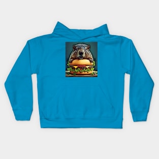 watercolor groundhog happy cheeseburger Kids Hoodie